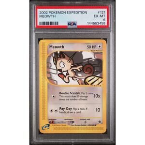 PSA 6 EX-MT Meowth 121/165 Pokémon Expedition 2002 Non Holo E-Reader Graded
